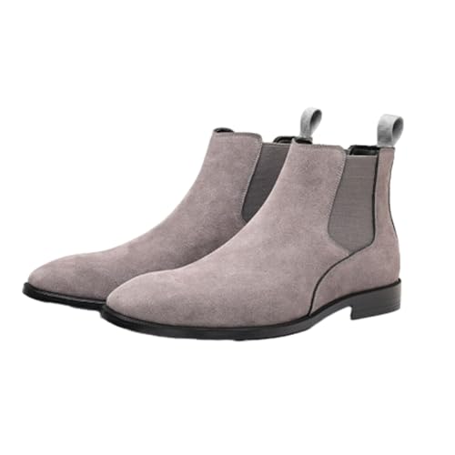 MJsznvorex Men's Chelsea Boots Plus Size Classic Solid Anti-Slip Pull-On Suede Short Boots Comfy Business Casual Work Booties (5.5,Grey)