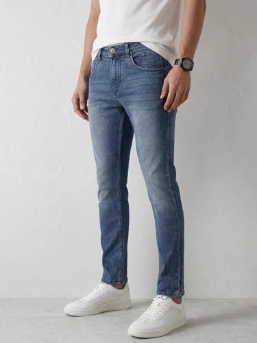 Image of WROGN Men's Stretch Denim Jeans | Straight Fit | Casual Style | Mid Rise