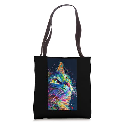 Psychedelic Cat Surreal Colorful cat Neon kitty Tote Bag