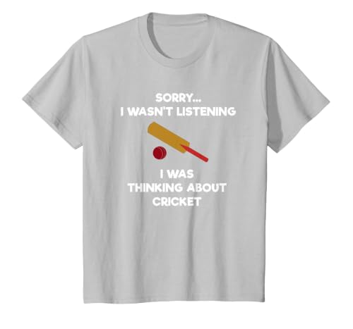 Cricket Game T-Shirt - Funny Listening - Bat T-Shirt, Youth, Silver Grey, Large