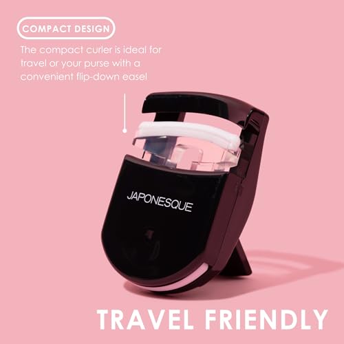 JAPONESQUE Travel Eyelash Curler, Black, Pack of 2 - Plastic Eyelash Curlers for Travel Makeup - Comes with Bonus Replacement Lash Pad - 2 Pack