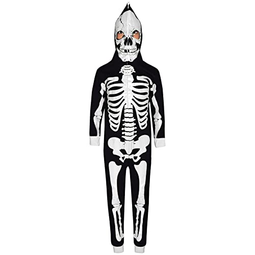 A2Z 4 Kids Girls Boys Skull Skeleton Jumpsuits Pajama - Skeleton Onesie Black White 7-8