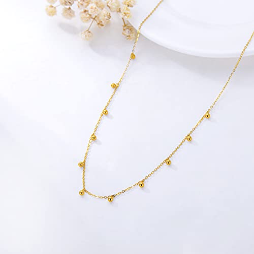 Sisgem Real 14K Gold Choker Necklace For Women, 14Kt Chain With 18K Balls, Dangle Bead Jewelry Gift For Her, 14-19 Inch #TOP3