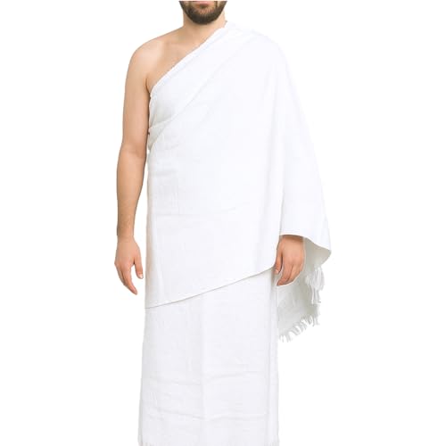 SweetNeedle Premium Terry Weave Ihram Ehram Ahram Towels Set for Men - Non-Stitched Soft Lightweight Absorbent Travel-Friendly| Hajj & Umrah Gift Pack with Fanny Pack Tasbih & Dua Card