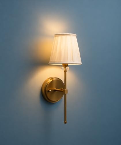 Image of Premium Brass Finish Elegant Fabric Pleated Shade Wall Light for Bedroom, Living Room, Restaurants, Dining, Coffee Shop, Home and Office Decorative Wall Sconce Light Fixture (Without Bulb)