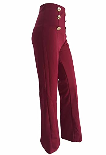 LKOUS Women's Stretchy High Waisted Wide Leg Button-Down Pants - Thumbnail 7