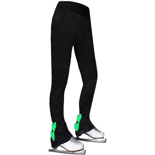 LIUHUO Ice Skating Pants Girls Fleece Women's Figure Skating Trousers Bows Breathable Ice Skating Leggings for Skaters Green