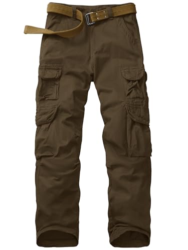 Faysfad Men's Cargo Trousers Combat Military Tactical Cotton Work Pants with Multiple Pockets(6325,Brown,32)