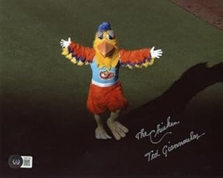 TED GIANNOULAS SIGNED 8x10 PHOTO THE SAN DIEGO CHICKEN BASEBALL ICON BECKETT BAS