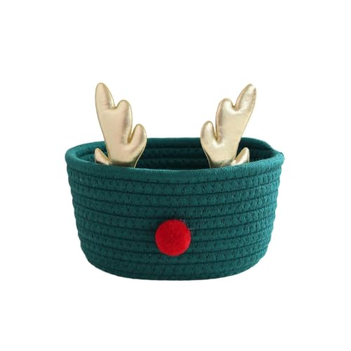 Christmas Storage Basket Reindeer Dcor Vintage Small Basket Holiday Decor | Decorative Baskets Desktop Organizer for Candy Gift Snack Small Stuff Storage Organizer Christmas Decoration Home Decor — view 2