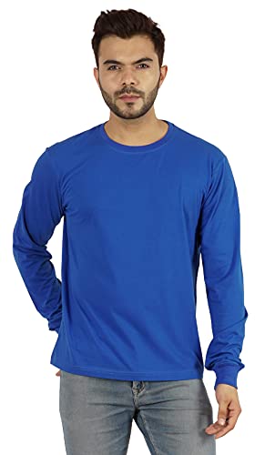 Inkmeso Men’s Cotton Long Sleeve T-Shirt Basic Crew Neck Shirt Blue