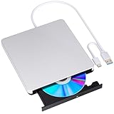POTVMOSL External Compatible Blu ray Drive Player Read/Write Portable Drive Burner Compatible USB 3.0 and Type-C DVD Burner Compatible with Win8/Win10/ Win11 for MacBook Laptop Desktop, silver