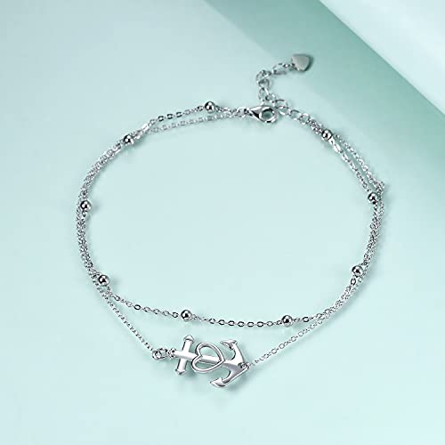 Rnivida 925 Sterling Silver Anchor Anklet For Women, Multilayer Charm Foot Chain Adjustable Ankle Bracelet Jewelry For Women (Silver Anchor) #TOP1