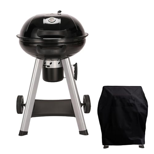 CosmoGrill Original Kettle Charcoal Grill Barbecue 54 cm, Freestanding Portable Large Kettle BBQ Grill with Adjustable Vents, Lid Cover, Thermometer & Ash Catcher | Outdoor Smoker - Black with Cover