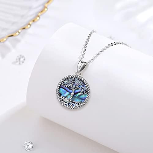 Tree of Life Necklace, AEONSLOVE 925 Sterling Silver Family Tree Pendant Necklace for Women Abalone Shell Jewellery Gift for Mum 18inch Chain