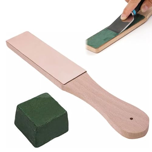 Kit De Premium Stropping Affûtage En Cuir Avec Poignée, Premium Strop D'affûtage en Cuir, Kit avec Pâte à Polir et Manche en Bois Dur Tanné Végétal pour Affûte-couteau