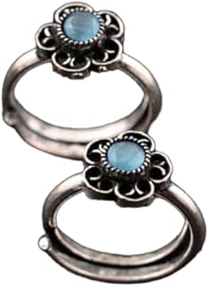 Floral Design Toe Ring with Turquoise Stones, Set of 2, Silver Tone-picture-37
