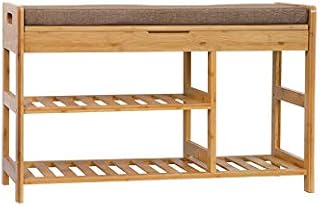 C&AHOME Shoe Rack Bench, Entryway 3-Tier Shoe Organizer, Max Load 270 LBS, Bamboo