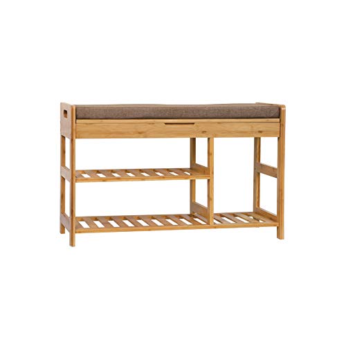 C&AHOME Shoe Rack Bench, Entryway 3-Tier Shoe Organizer, Max Load 270 LBS, Bamboo