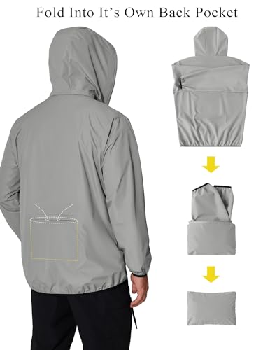 COOFANDY Men's Packable Rain Jacket Lightweight Waterproof Raincoat with Hood Outdoor Running Hiking Cycling