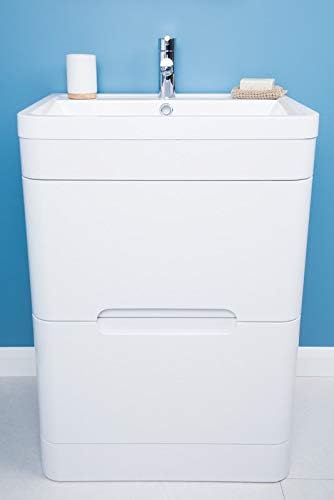 Image of Aquariss 600mm Gloss White Wall Hung Vanity Unit with Basin 2 Soft Close Drawers Bathroom Furniture