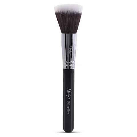 Nanshy Stippling Foundation Brush with Extra Soft & Fluffy Flat Top Duo Fibre Synthetic Bristles - Stipple Brush for Powder, Cream & Liquid Foundation Blending - Vegan & Cruelty-Free - Onyx Black Cover