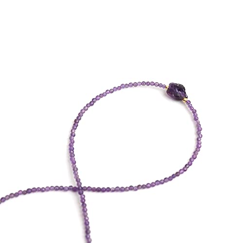 Natural Amethyst Beaded Gemstone Choker Necklace,Faceted Beads With Raw, Birthstone Necklace, Energy Healing Crystal, Gift For Her, 925 Sterling Silver Jewelry 18 Inch (Amethyst) #TOP4