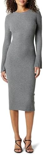 The Drop Womens Fernanda Bell Sleeve Ribbed Sweater Dress