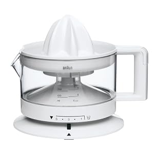 Braun House Hold CJ3000 Electric Citrus Press, 350 ml Bowl with Scale, Adjustable Pulp Control, Automatic Start/Stop, Cable Storage – White