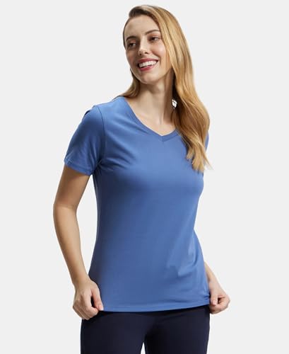 Image of Jockey AW89 Women Super Combed Cotton Rich Fabric Relaxed Fit V-Neck Half Sleeve T-Shirt
