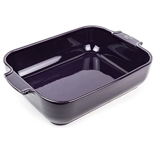 PEUGEOT - Rectangular Ceramic Baking Dish - 32 cm (including handles) x 20 cm x 6.5 cm - Capacity: 2.7 L - 4-5 Servings - 10 Year Guarantee - Made In France - Eggplant Colour