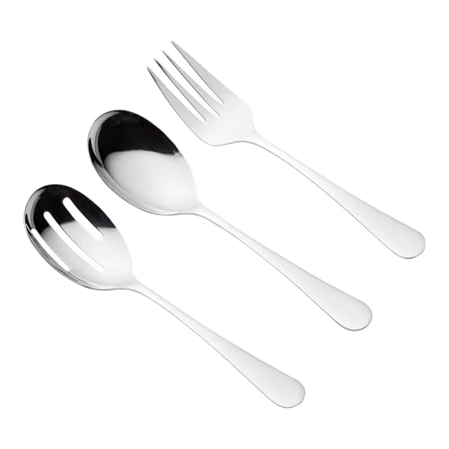 3Pcs Serving Spoon, Large Serving Spoons, Stainless Steel Long Handle Serving Spoons Set, Slotted Table Spoon for Buffet Party Restaurant Banquet and Kitchen Utensils (Silver)
