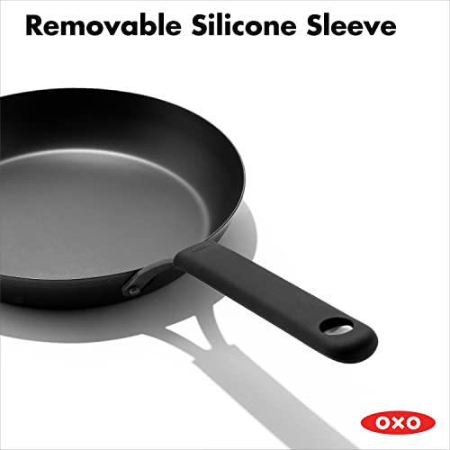 Oxo Obsidian Pre-Seasoned Carbon Steel, 8" Frying Pan Skillet With Removable Silicone Handle Holder, Induction, Oven Safe, Black #TOP4