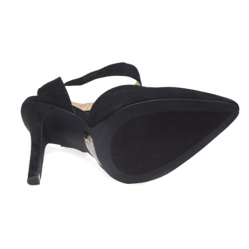 Qupid Womens Potion62 Pointy Toe Slingback Adjustable Ankle Strap High Heel Stiletto Pump Sandal Shoes, Black Faux Suede, 7.5 B (M) Us #TOP5