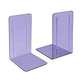Acrimet Bookends 1 Pair, Clear Plastic Bookends for Shelves or Desktop, Book Holder for Home, Office, Library, School (Clear Purple Color)