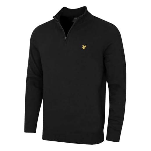 Lyle & Scott Mens 1874 Quarter Zip Jumper Breathable Golf Sweater, Jet Black, L