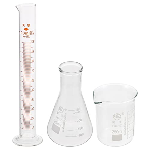 Hohopeti Essential Glass Beaker Measuring Cup Conical Flask Cylinders Set Graduated Scale for Accurate Safe Usage