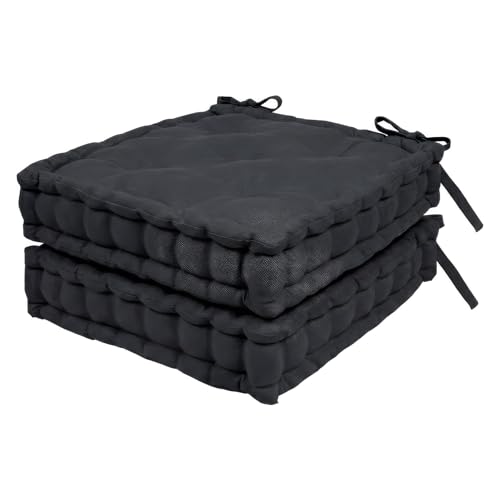 Image of Harbour Housewares Square Seat Pads - 40 x 40cm - Black - 2x Dining Chair Cushions Chair Pads Seat Pads Indoor Kitchen Outdoor Garden Patio Chair Pad Dining Bolster Cushion