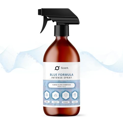 Neutralizador líquido de Olores Multiusos Spray - Fórmula Blue - Ideal para eliminar olores del baño, WC fecal, calzado, sudor, humo, disolvente, pintura... - Aroma Talco - 250 ml - SCENTECHNOLOGIES