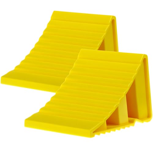 QWORK® 2 Unidades Cuña para Ruedas de Coches 200x120x110 mm, Base Antideslizante, calzos para remolques, adecuados para caravanas, Amarillo