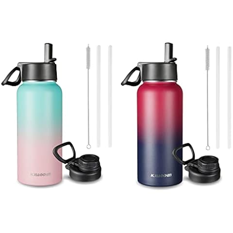 32 oz Insulated Water Bottle, Stainless Steel Water Bottle, 2 Lids (Straw Lid, Spout Lid), Wide Mouth Metal Water Bottles Keep Hot and Cold, Double Walled, Thermo Mug, Metal Canteen,2pc Cover