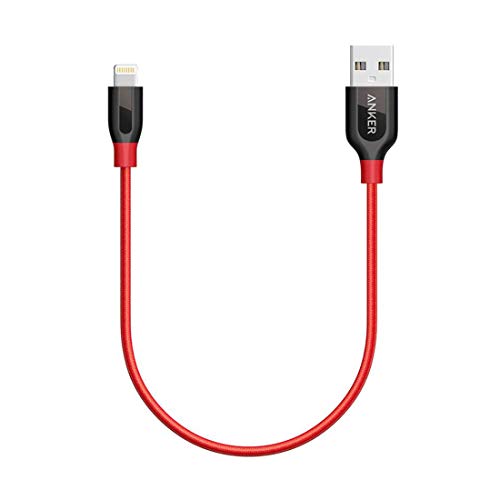 Anker Powerline+ Lightning Cable (1ft) Durable and Fast Charging Cable [Double Braided Nylon] for iPhone X / 8/8 Plus / 7/7 Plus / 6/6 Plus / 5s / iPad and More (Red)