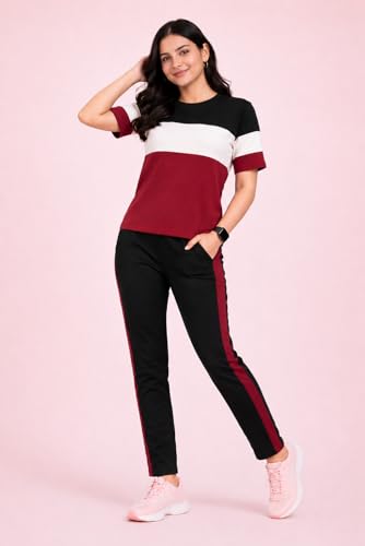 Image of Women's Co-Ord Set | Half Sleeve Round Neck T-Shirt with Matching Track Pants | Stylish Casual Lounge Wear, Travel Wear, Gym Wear & Daily Wear Outfit for Women