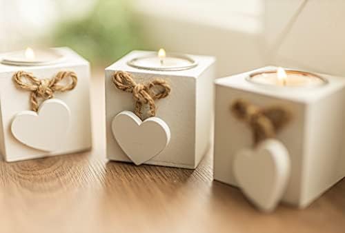 Candle Holder tealight holder White Wooden Love Heart Box Shabby Chic Tealight Candle Holders. Rustic home decor Table Centrepiece, Modern 3x Tealight living room accessories Wedding Table Centrepiece