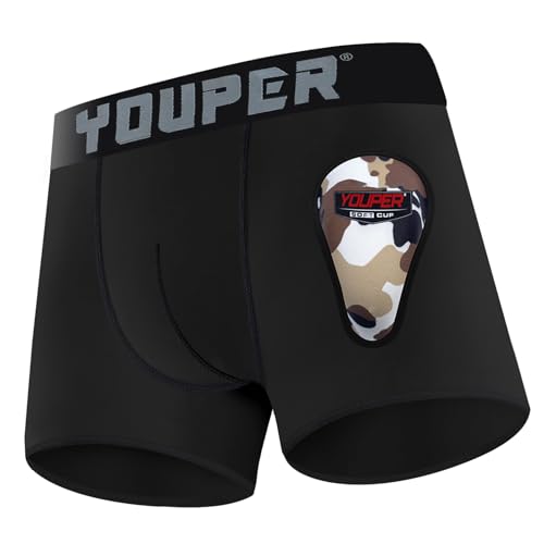 Youper Youth Elite Boxer Briefs w/Soft Athletic Cup, Boys Stretch Boxer Jock for Baseball & Football