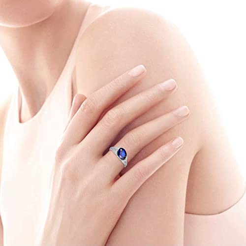 Bonlavie 2Ct Oval Cut Created Sapphire Ring For Women 925 Sterling Silver Blue Sapphire Ring Paved White Cubic Zirconia Engagement Wedding Band Ring For Women Size 8 #TOP5