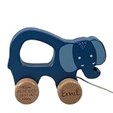 Cadeau personnalisé - L'animal à tirer peut être gravé au laser sur demande avec le nom de l'enfant et rappelle donc toujours le moment inoubliable de la naissance