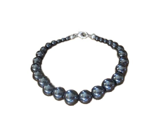 Bracelet hématite perles rondes 4-8mm et fermoir plaqué argent LCBR-3464