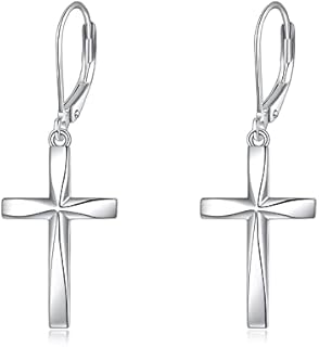 Cross Earrings S925 Sterling Silver Origami Cross Dangle Drop Earring Gifts for Women