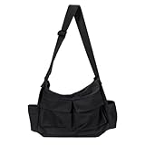 Canvas Messenger Bag Large Hobo Crossbody Bags with Multiple Pockets,School Vintage Shoulder Laptop Bag for Women and Men-Black